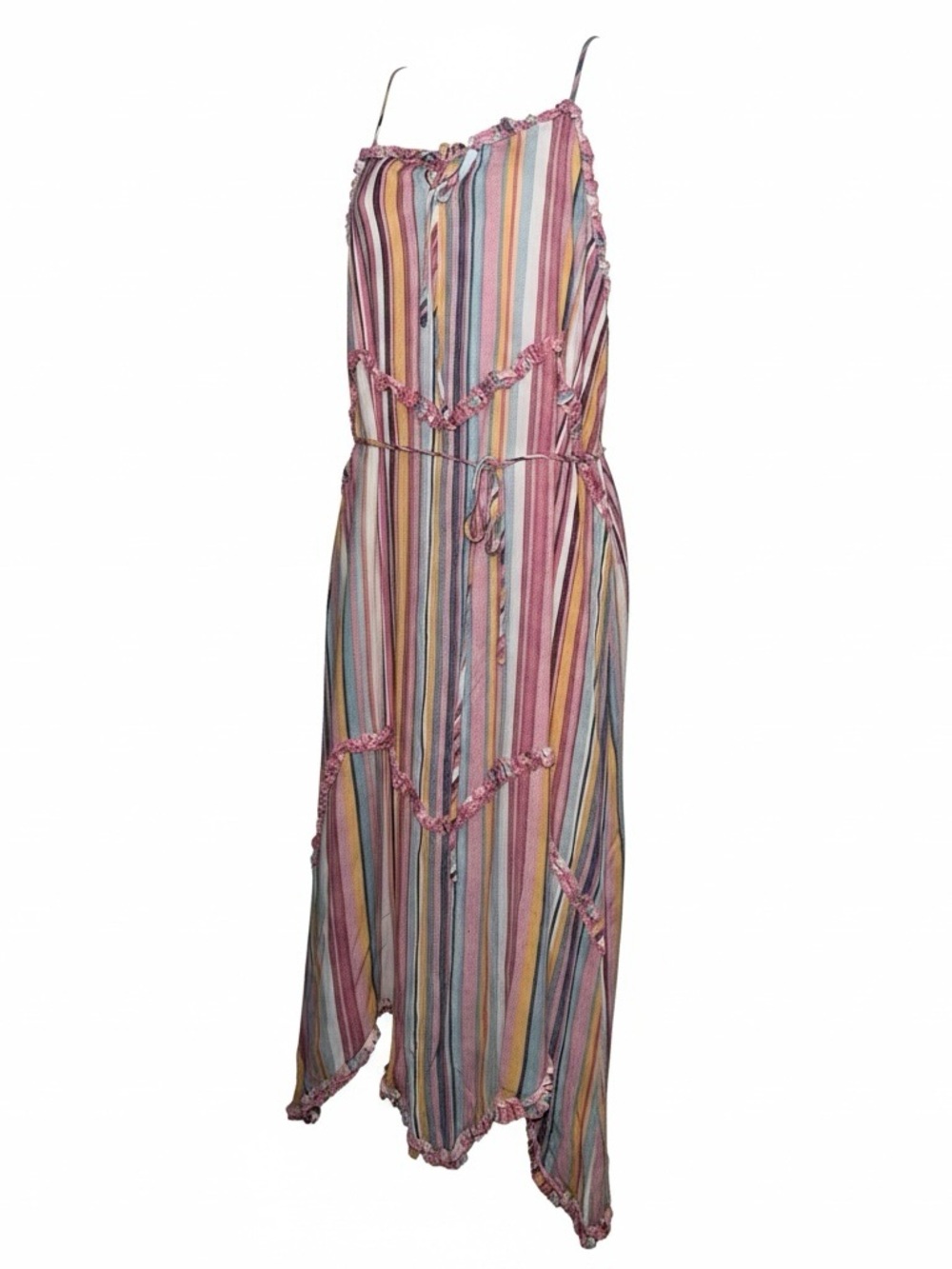 Hayden Multicolor Striped Maxi Dress with Pink Trim M